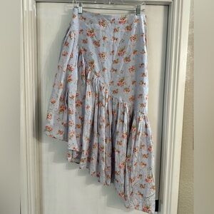 Abercrombie & Fitch Light Blue Floral Asymmetrical Ruffle Skirt